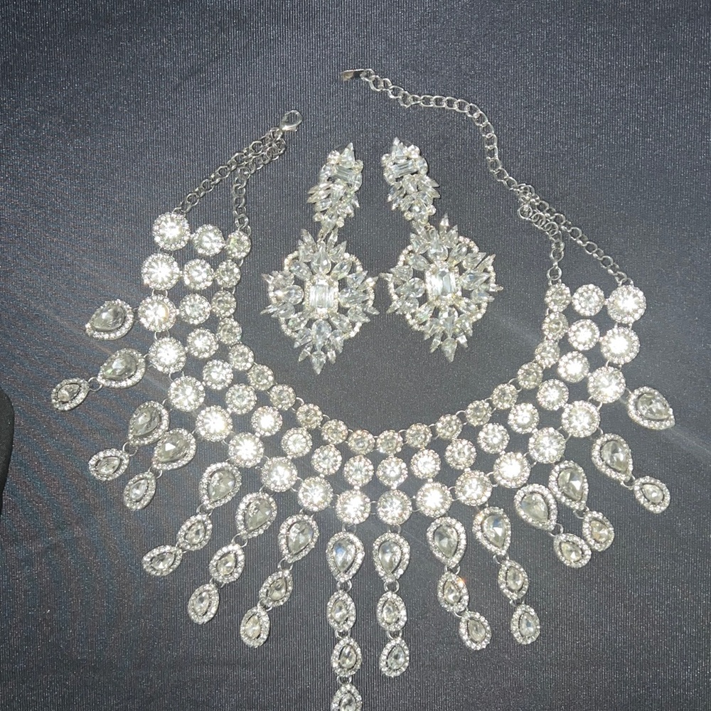 Radiant Silver Crystal Necklace and Earring Set